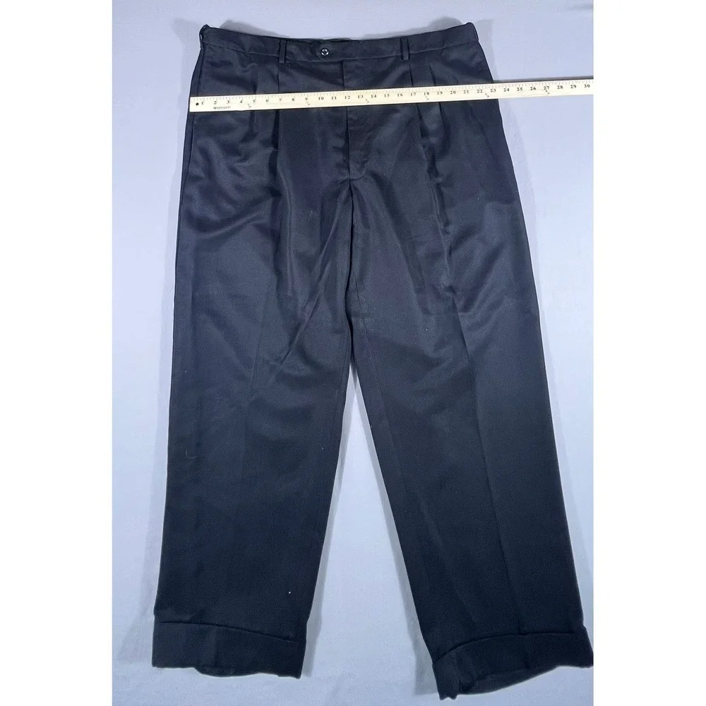 Savane Men's Navy Blue Pleated Dress Pants Cuffed 44x30 Polyester Trousers